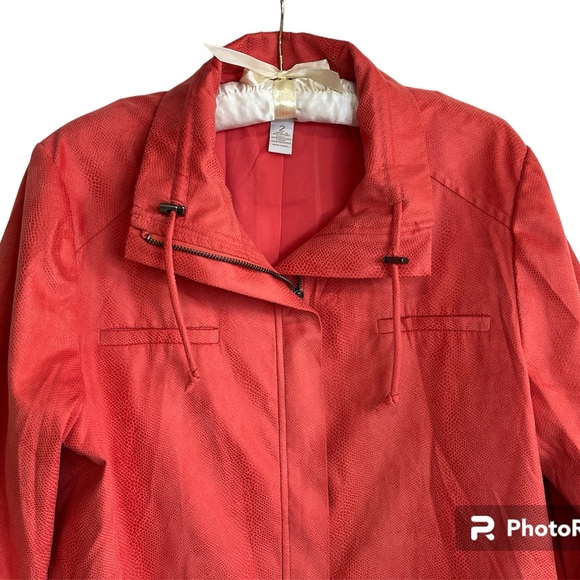 Chico’s Coral Salmon Jacket Full Zip 2 M/L Snake Pattern 3/4 Sleeve Cords Lined - Picture 5 of 15